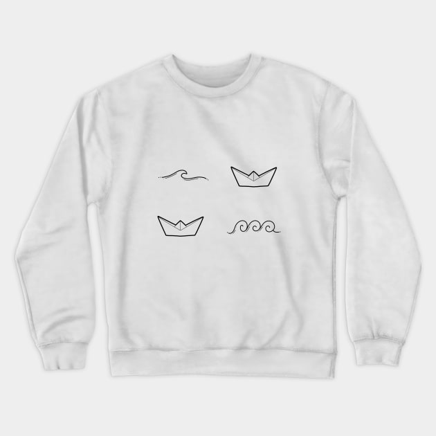 Paper Ship & Waves Crewneck Sweatshirt by vpessagno